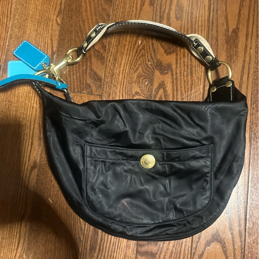 Coach Black Hobo Bag with Blue Accents